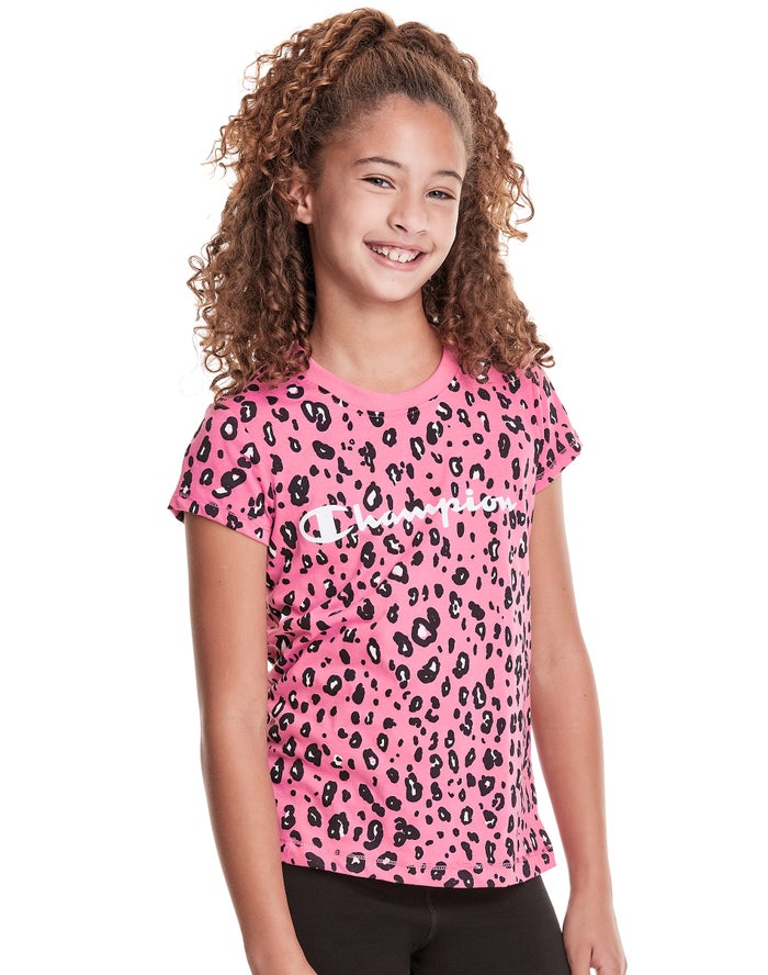 Champion Classic Graphic Leopard Print T-Shirt Meisjes - Roze/Zwart - Belgie 9173VZXDN